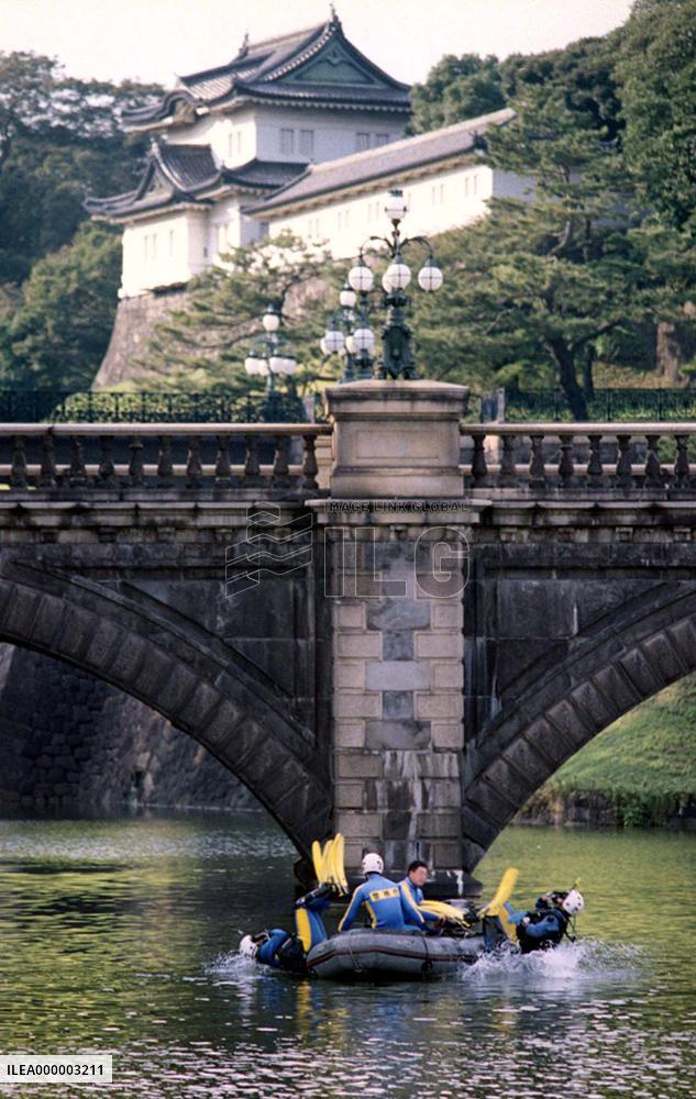 Security check around imperial palace