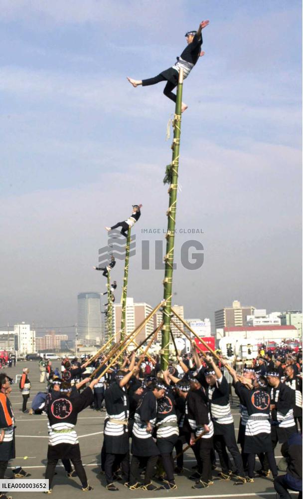 Firefighters celebrate new year by acrobatic stunts