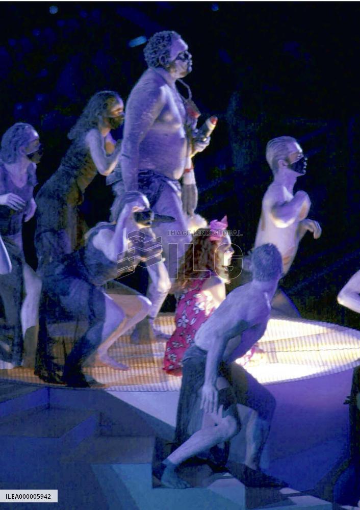 Aborigines dance at Olympic Games opening ceremony
