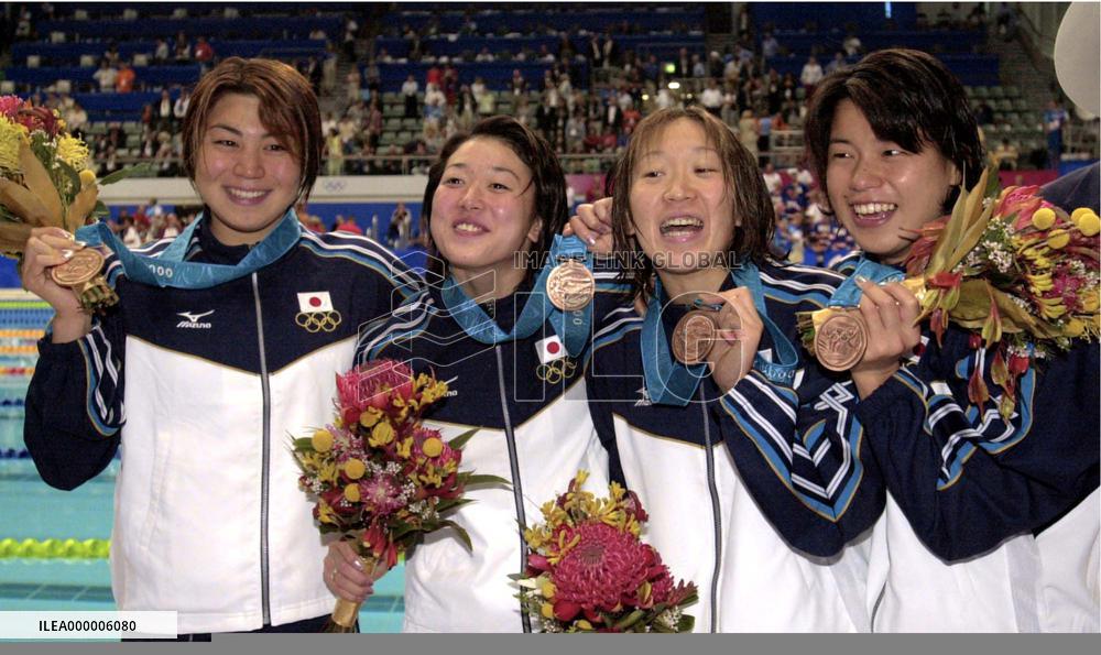 Japan's 4x100-meter medley relay team all smiles with bronze med