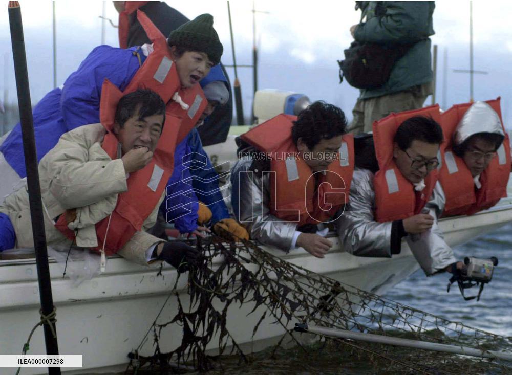 DPJ lawmakers inspect seaweed farms in Ariake Sea