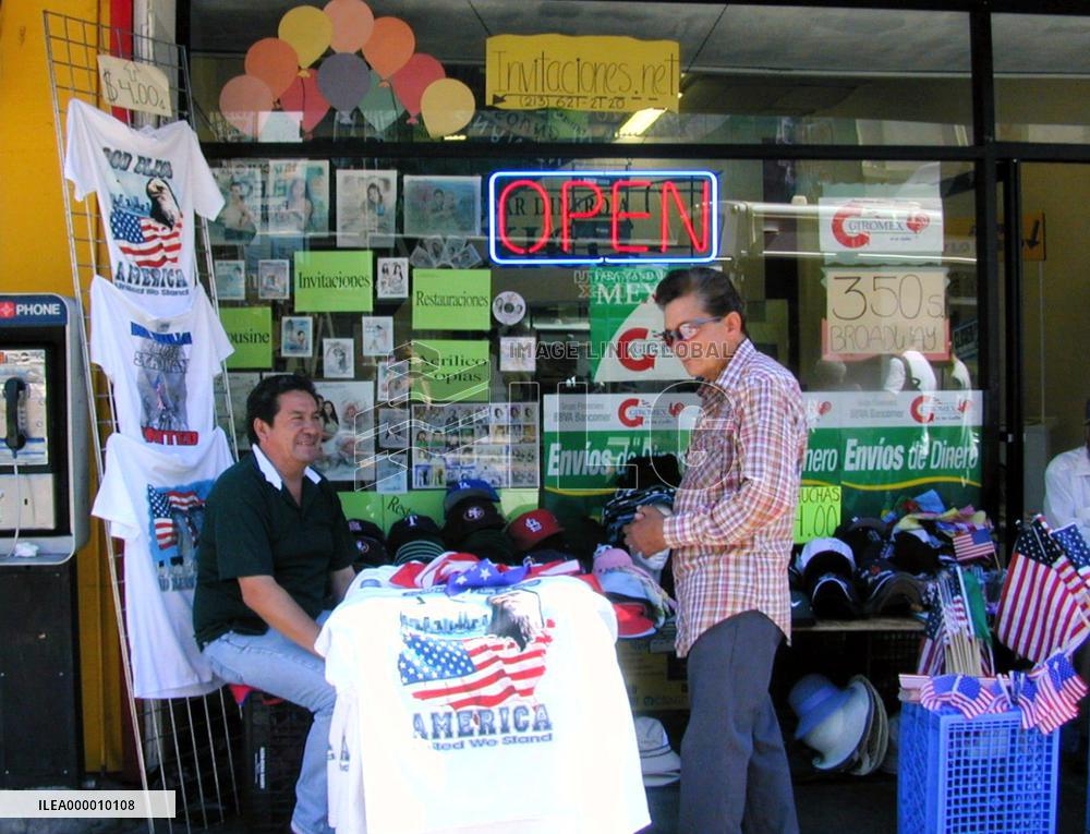 Flags, patriotic T-shirts hot sellers in downtown L.A.