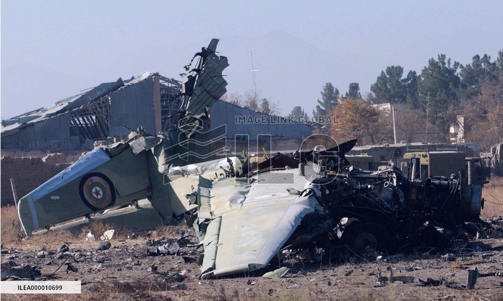 Wrecks of Taliban warplane at Kabul airport