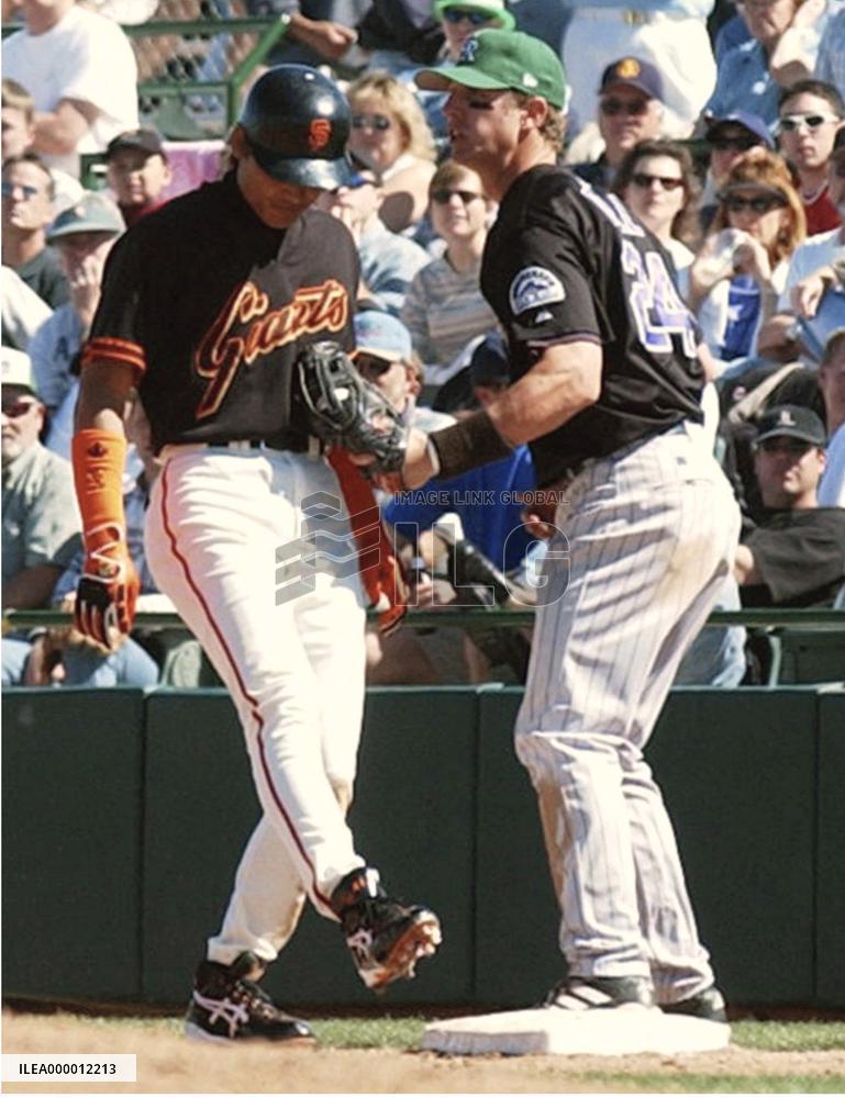 Shinjo tagged out at first base