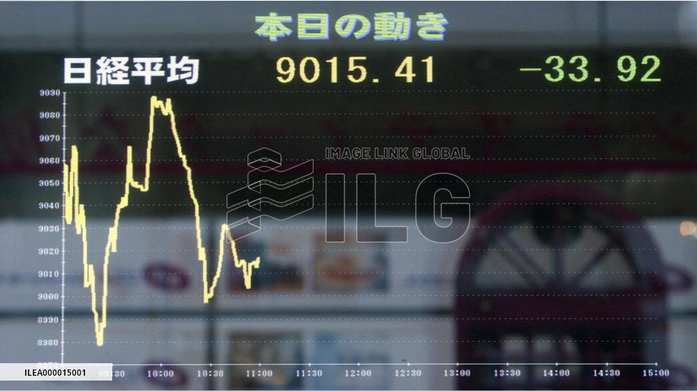 Nikkei briefly drops below 9,000