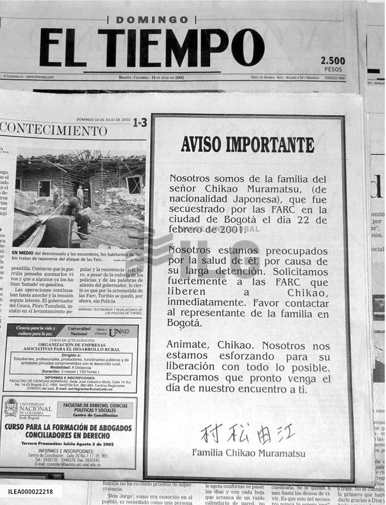 (2)Body found in Colombia believed to be abducted Japanese