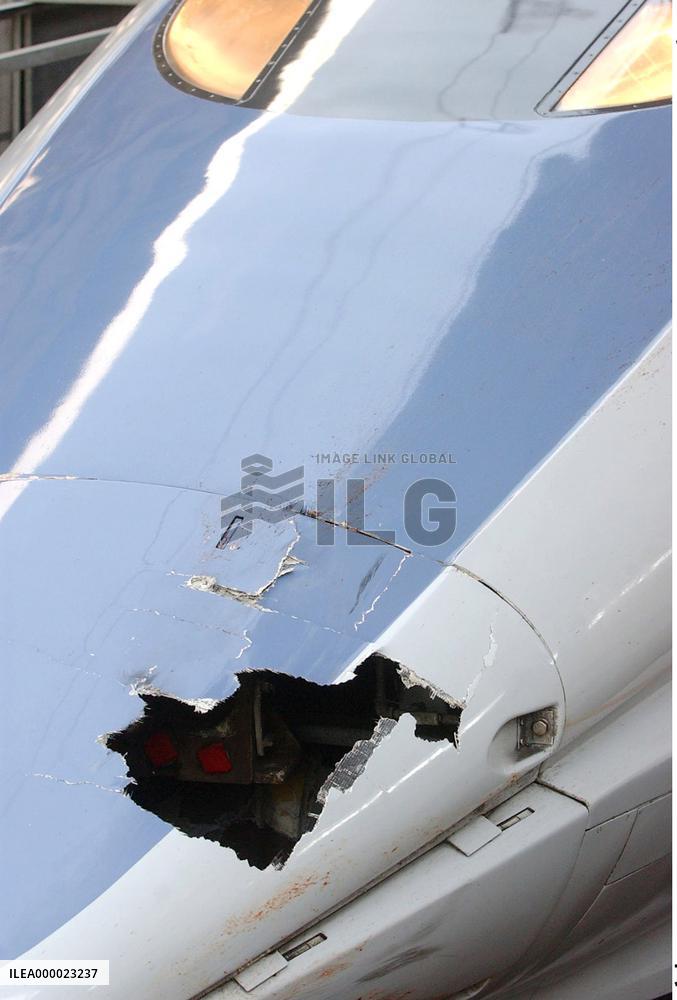 (2)Hole found in nose of bullet train, person apparently hit