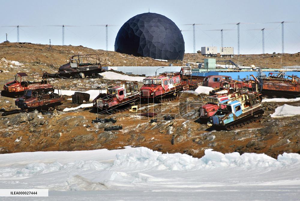 Scrapped snowmobiles left at Showa Base in Antarctic