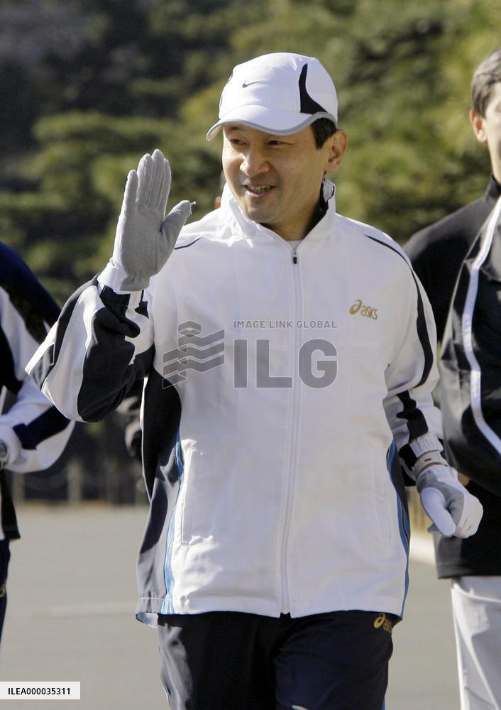 Crown Prince Naruhito jogs around the Imperial Palace