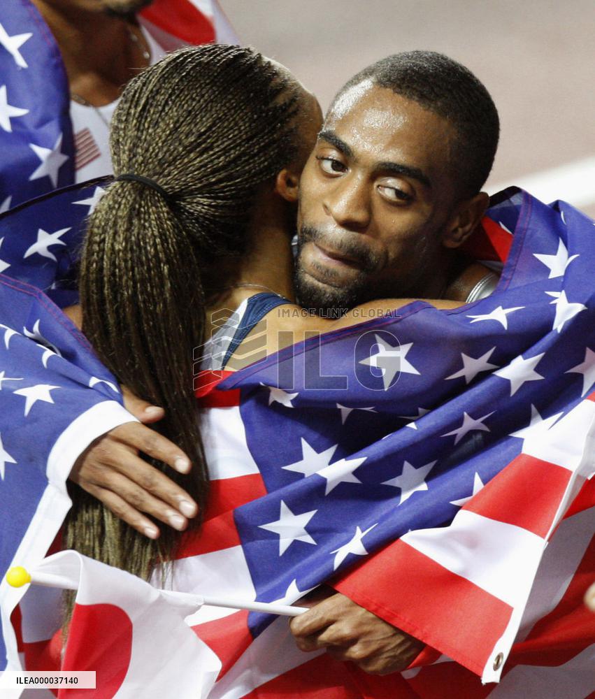 Gay gets triple gold, U.S. wins 4x100 relay