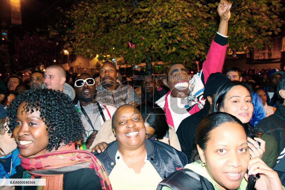 Harlem residents celebrate Obama's victory