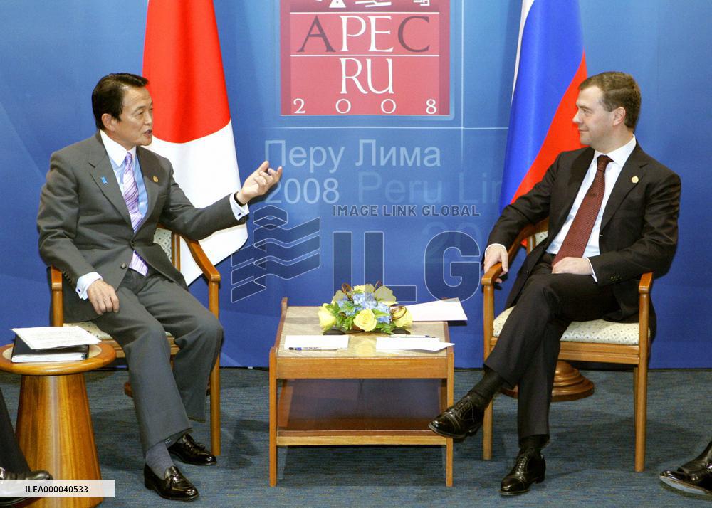Aso, Medvedev agree to realize Putin's Japan visit