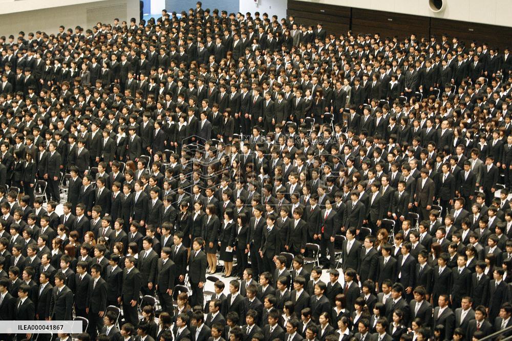 Recruits mark 1st day of work in Japan amid economic fears