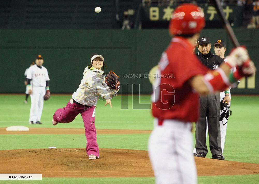 Ski champion Uemura throws out ceremonial opening pitch