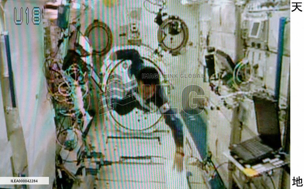 Wakata performs crawl stroke on space station