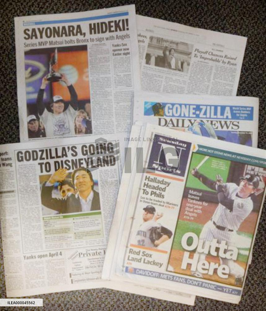 New York newspapers bid farewell to Matsui