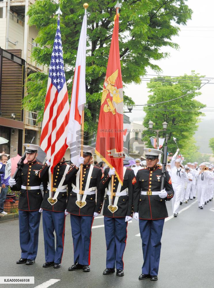 U.S. Marines lead "Black Ship Festival" parade in Shizuoka Pref.