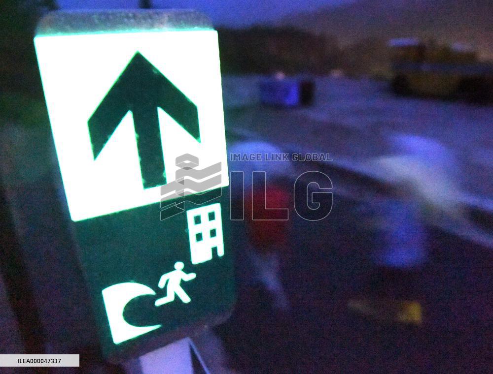 Glowing signs used in evacuation drill in Iwate Pref.
