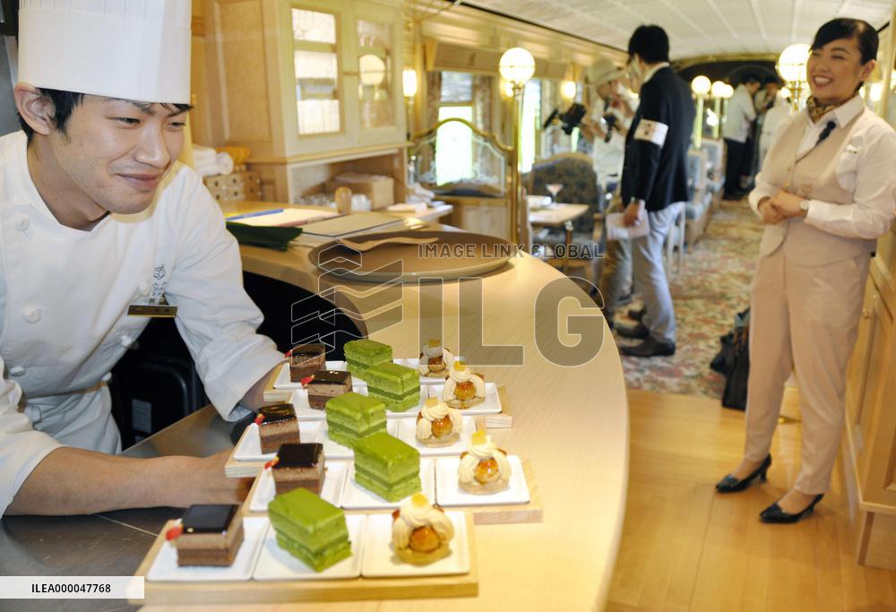 Pastry chef prepares sweets for Kyushu Railway's luxury train trip