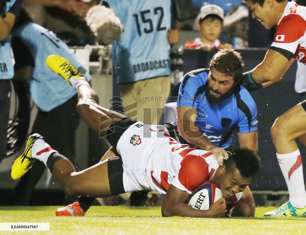 Japan center Matsushima scores try in test rugby match vs. Uruguay