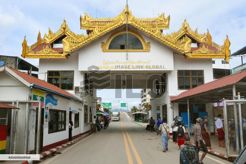 Checkpoint in Myawaddy, Myanmar's border town with Thailand