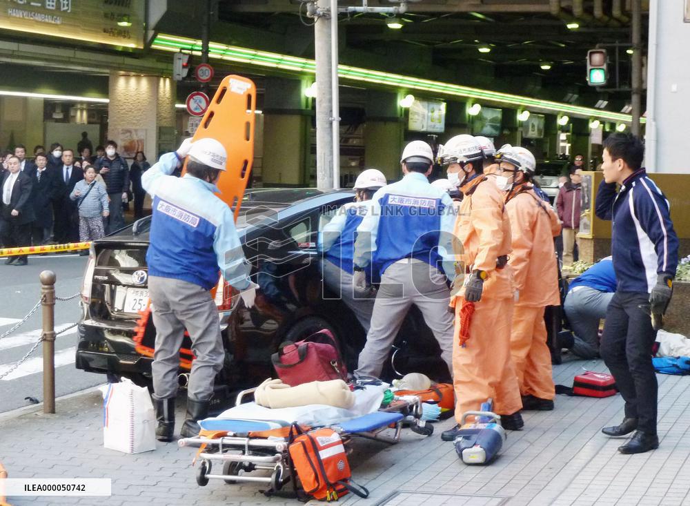 Car plows into pedestrians in central Osaka