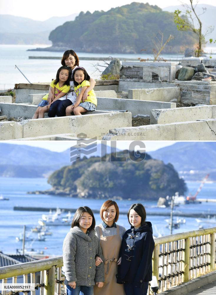 Families in tsunami-hit town then and now