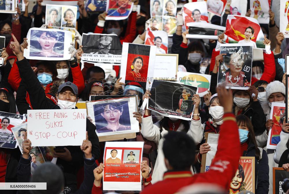 Protest in Japan against military coup in Myanmar