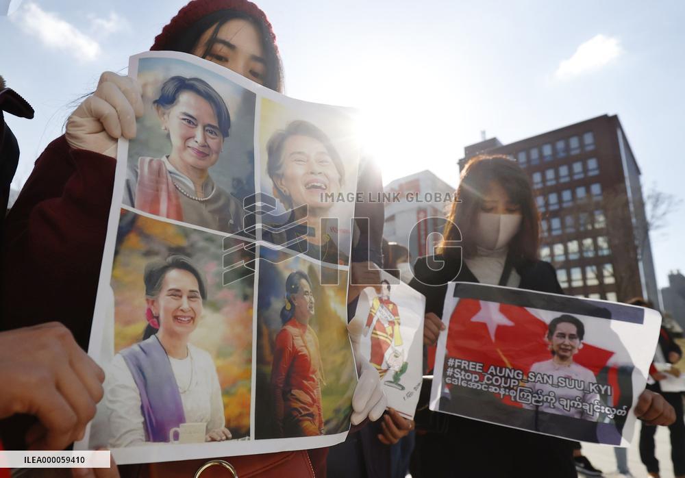Protest in Japan against military coup in Myanmar