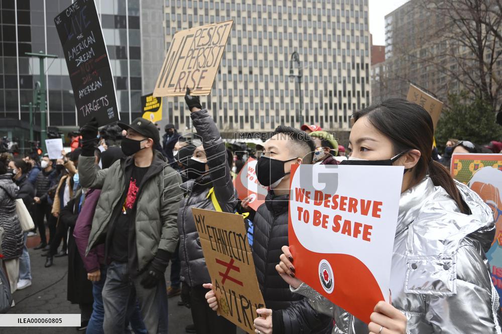 Protest against hate crimes targeting Asian Americans