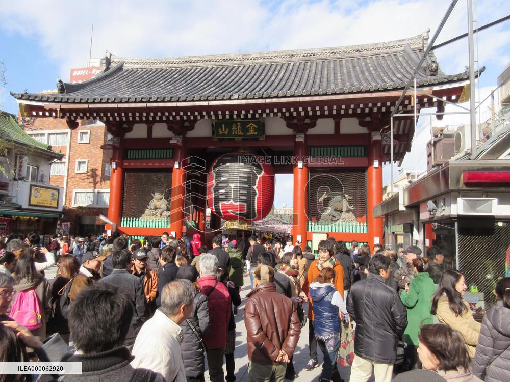Sensoji's Kaminarimon Gate with crowd of people