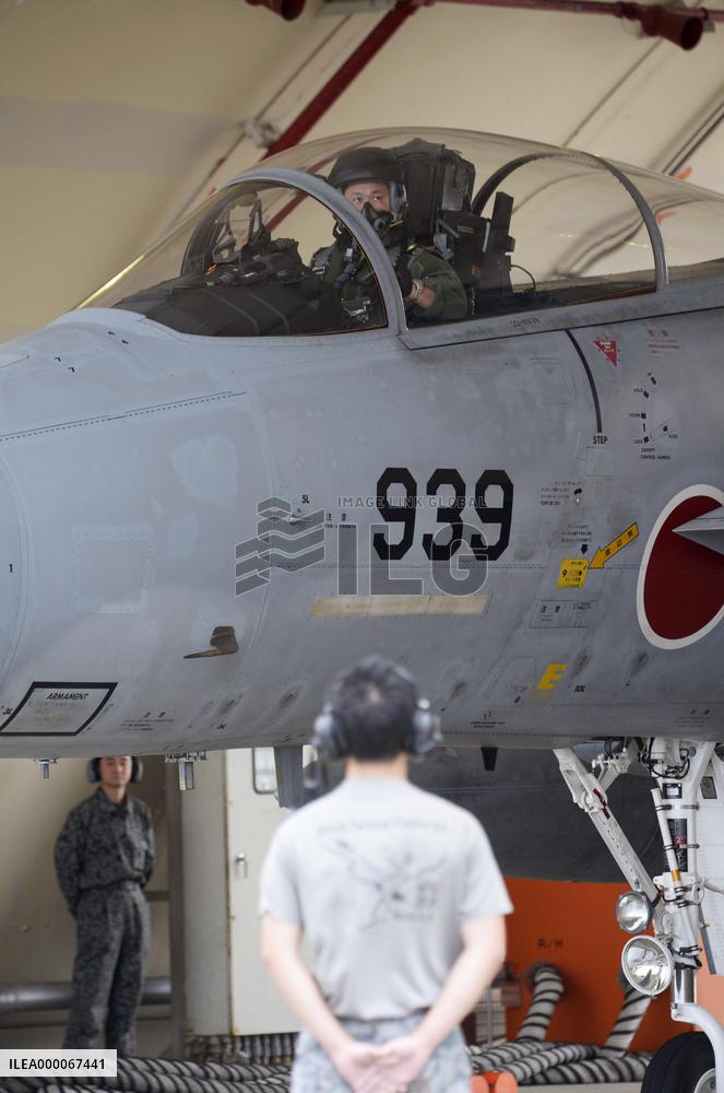 F-15 fighter jets launch for scramble