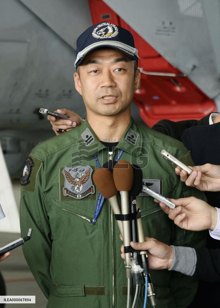 ASDF major meets press at Naha Base in southern Japan
