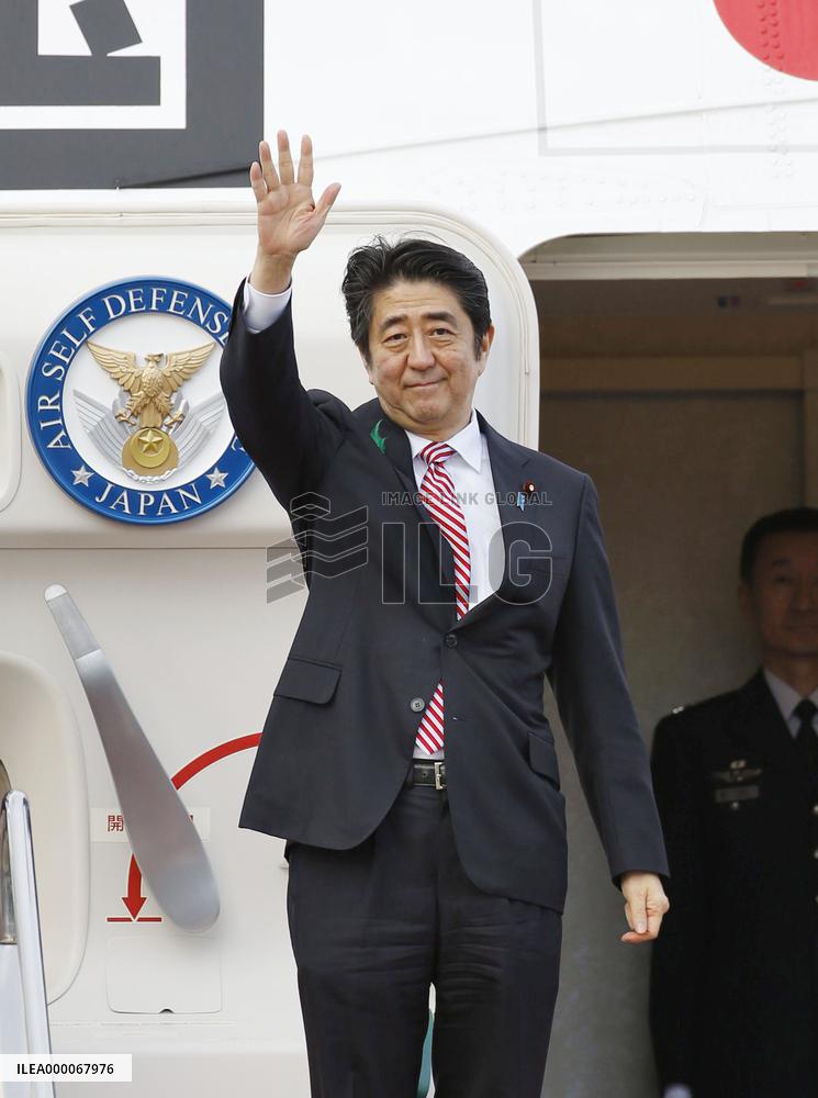 Abe departs for Indonesia for Asia-Africa summit
