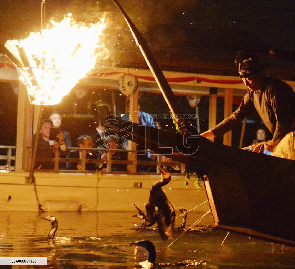 Fishing master fishes sweetfish with cormorants at Nagara River