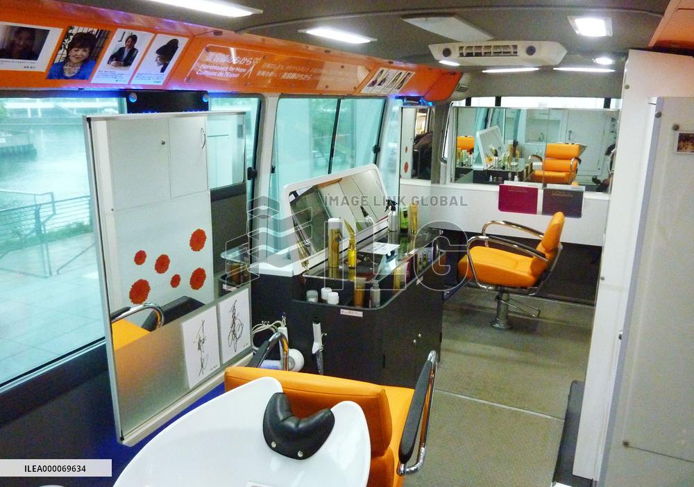 Inside of mobile beauty parlor used in quake-hit area