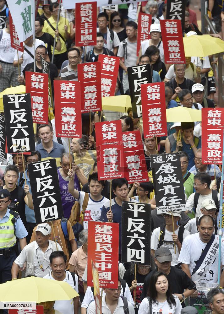 Pro-democracy supporters demonstrate in Hong Kong