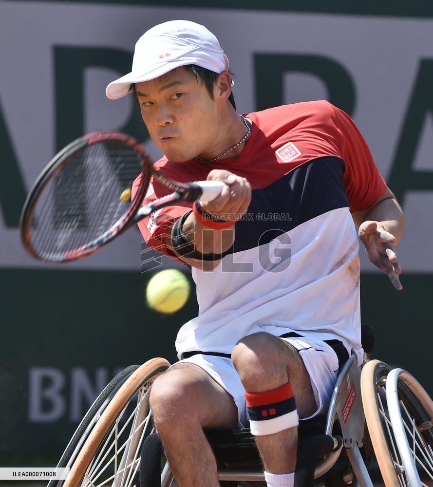Wheelchair tennis champ Kunieda in action in French Open singles final
