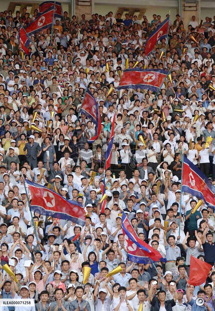 North Koreans cheer for World Cup qualifier vs Uzbekistan