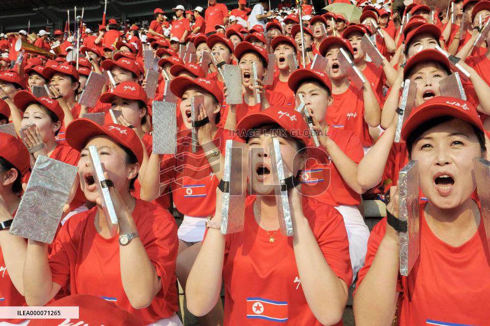North Koreans cheer for World Cup qualifier vs Uzbekistan