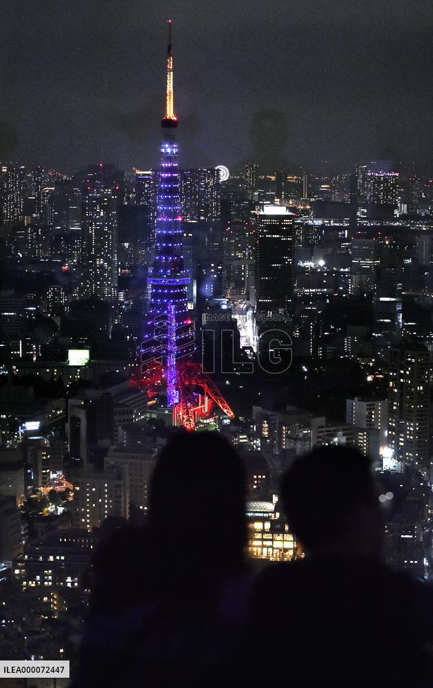 Tokyo Tower sports Nadeshiko colors