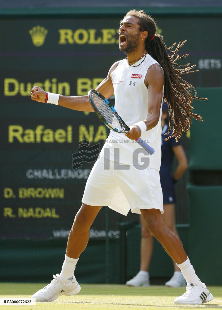 Brown celebrates after beating Nadal at Wimbledon