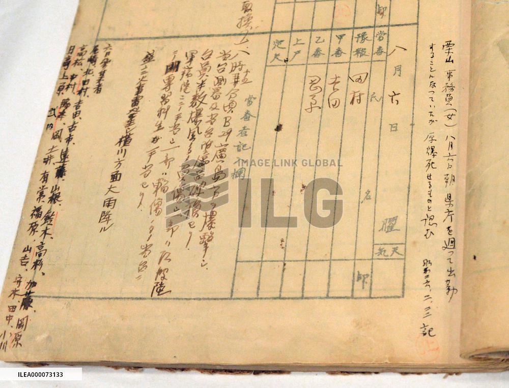 Weather report on Hiroshima's A-bombing day included in daybook
