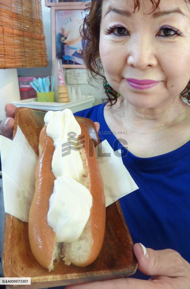 "Ice dog" -- soft serve sandwiched in fried bread