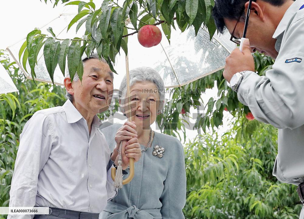Emperor, empress meet peach farmer in Fukushima Pref.