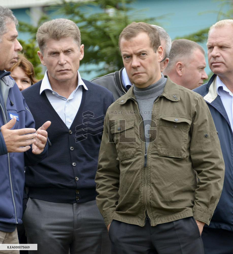 Russian PM visits disputed island off Japan's Hokkaido