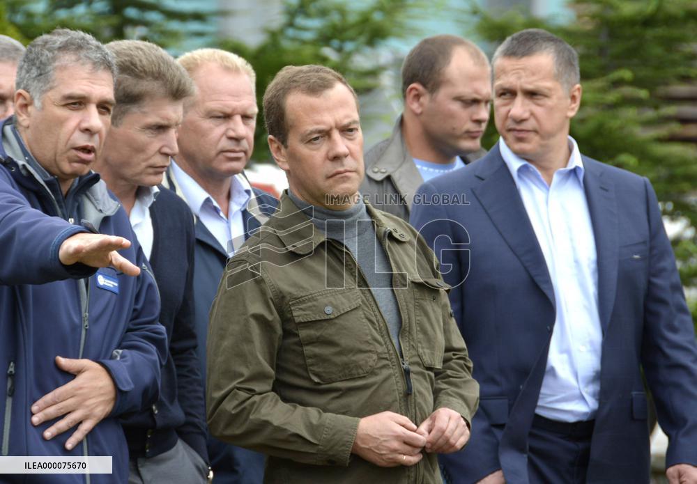 Russian PM visits disputed island off Japan's Hokkaido