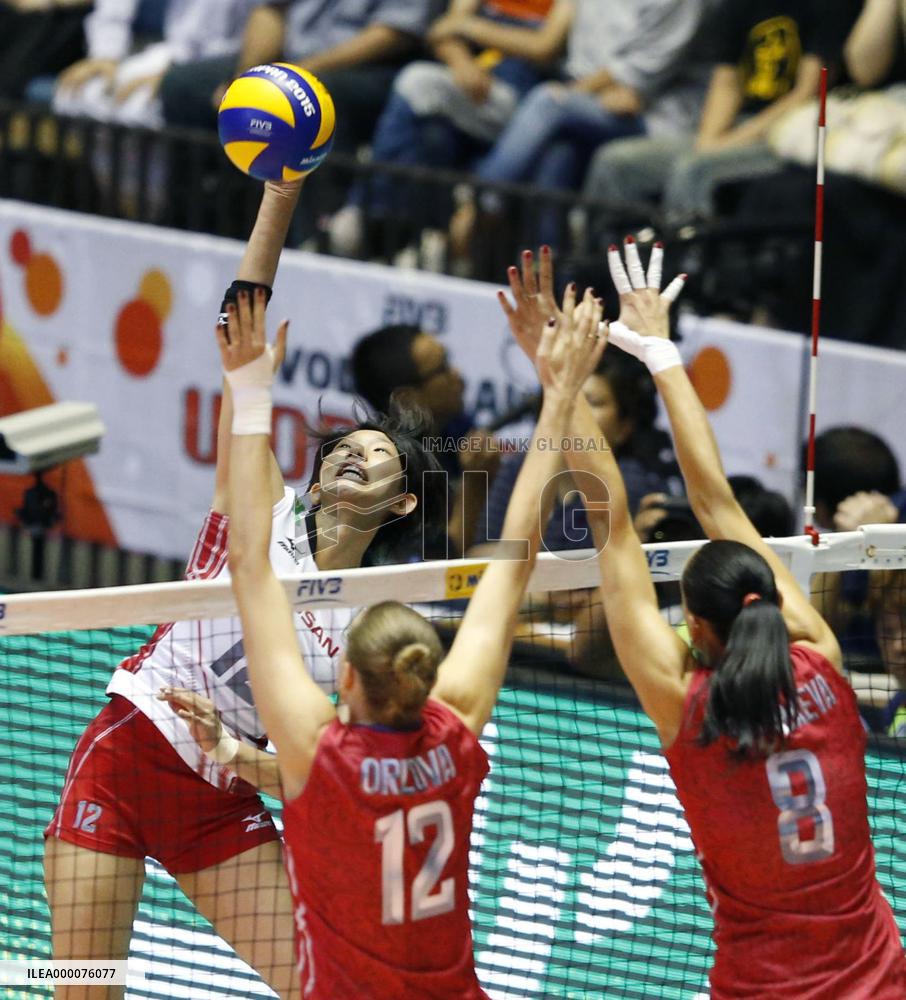 Japan's Ishii in attack vs. Russia in Women's World Cup volleyball