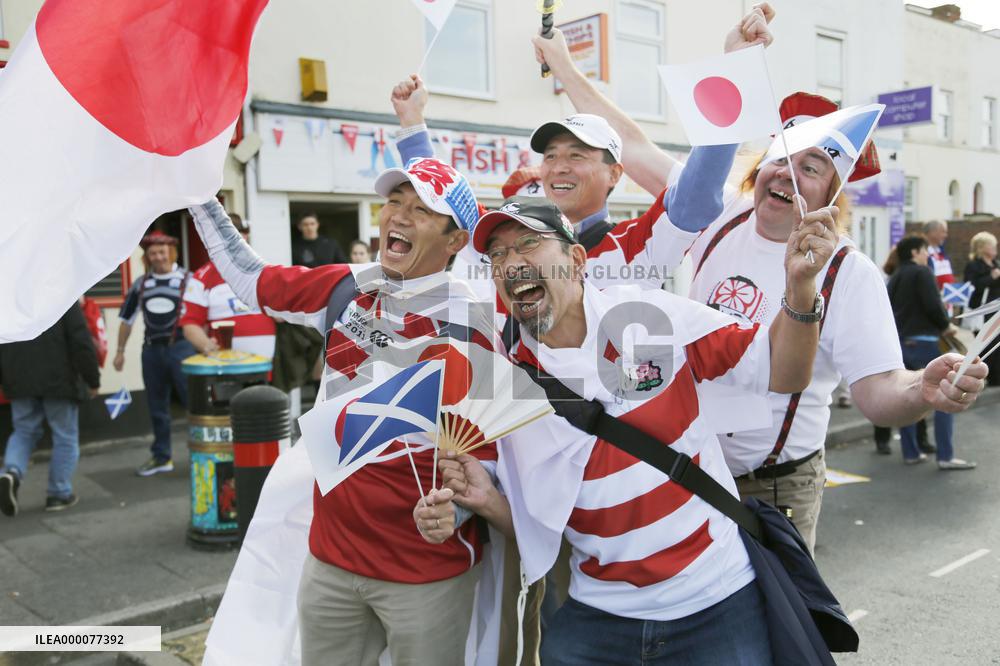 Rugby fans ahead of Match between Japan and Scotland