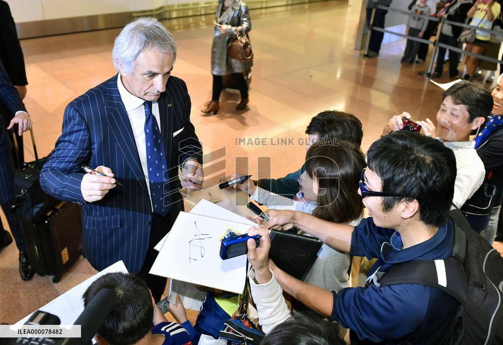 Japan soccer team returns after friendly against Iran